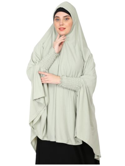 Stretchable Jersey Smoking at Sleeve Jilbab Cum Prayer Khimar Hijab