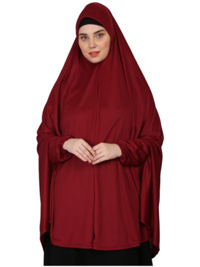 Stretchable Jersey Elastic At Wrist With Sleeve Jilbab Cum Prayer Khimar Hijab