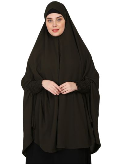 Stretchable Jersey Smoking At Sleeve Jilbab Cum Prayer Khimar Hijab