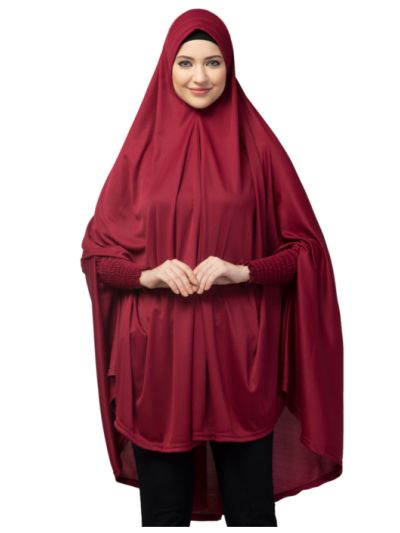Stretchable Smoking At Wrist Knee Length Jilbab Cum Prayer Khimar Hijab