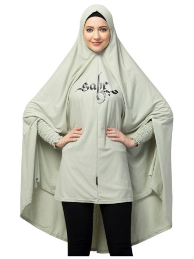 Printed Stretchable Smoking At Wrist Knee Length Jilbab Cum Prayer Khimar Hijab