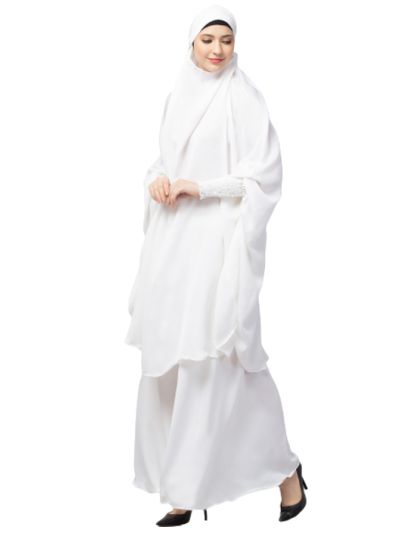 Two Pcs Khimer & Skirt Ready To Wear Instant Hijab Cum Naqab Set