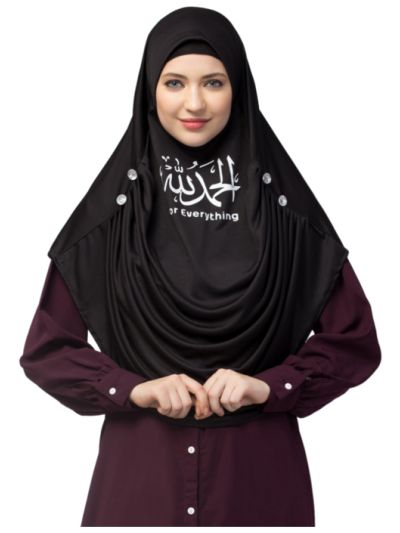 Printed Ready To Wear Front Gather & Pleated With Crystal Stone Prayer Hijab