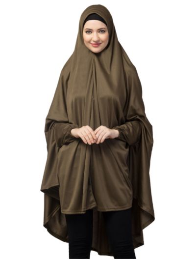 Stretchable Jersey Elastic At Wrist With Sleeve Jilbab Cum Prayer Khimar Hijab