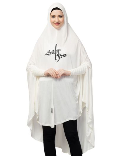 Printed Stretchable Smoking At Wrist Knee Length Jilbab Cum Prayer Khimar Hijab