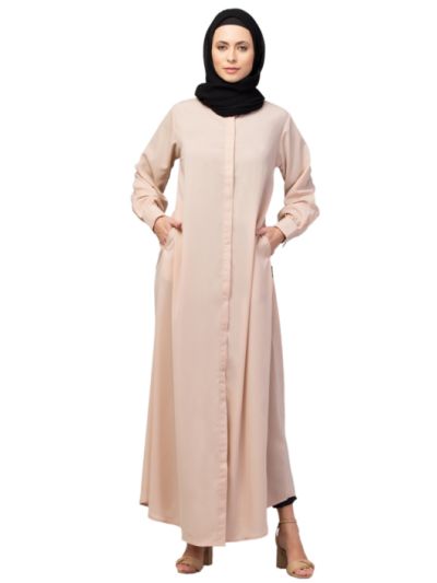 Front Open Hidden Placket Daily Wear Casual Abaya