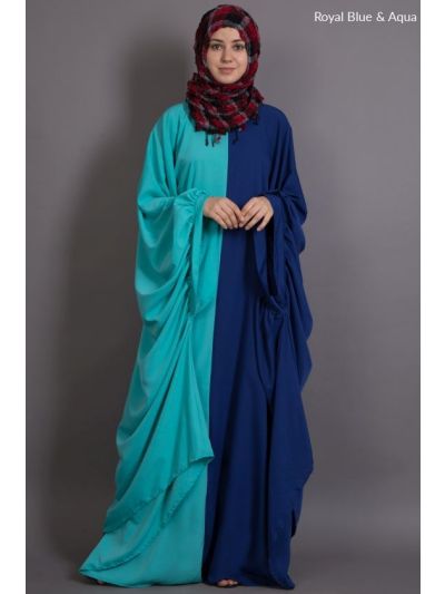 Royal Blue & Aqua Contrast One Piece Casual Abaya