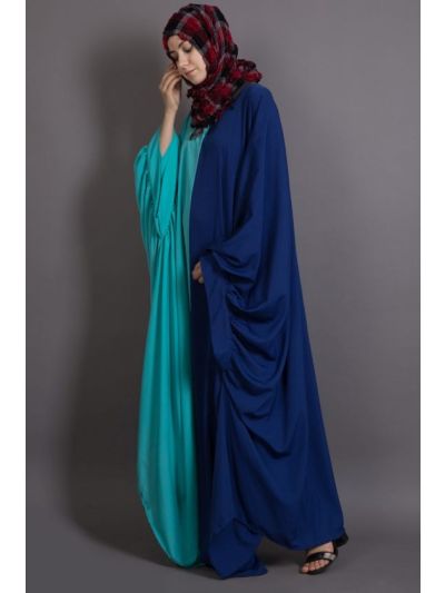Royal Blue & Aqua Contrast One Piece Casual Abaya