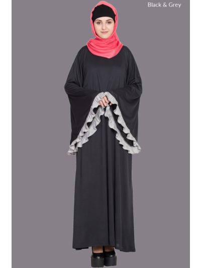 Black & Grey Butterfly Sleeve A line Casual Abaya