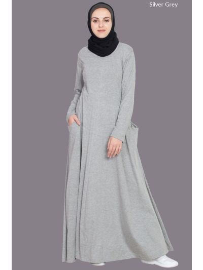 Silver Grey Extended Pocket Jersey Travel Abaya