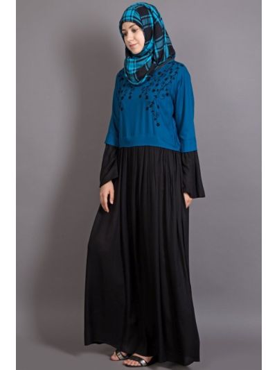 Turquoise & Black Embroidered Abaya