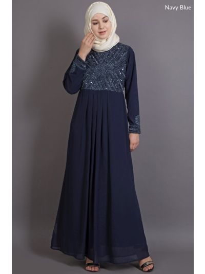 Navy Blue Embellished Burqown Abaya