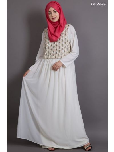 Off White Embellished Burqown Abaya