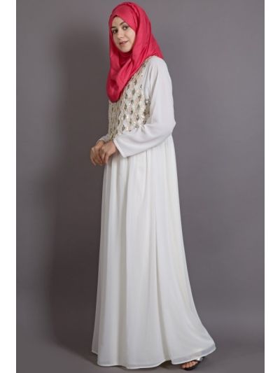 Off White Embellished Burqown Abaya