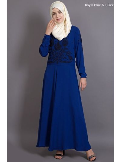 Royal Blue & Black Embroidered Party Abaya