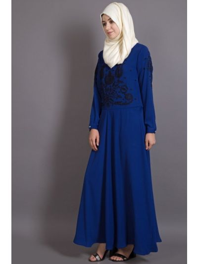 Royal Blue & Black Embroidered Party Abaya