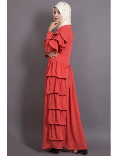 Orange Embroidered Frill Party Abaya