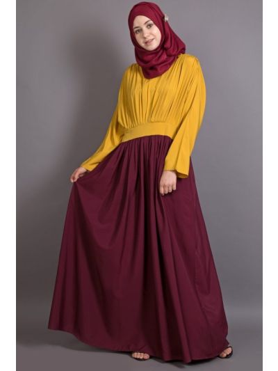 Mustard Pleated Contrast Casual Chic Abaya