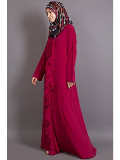 Wine Front Frill Casual Abaya