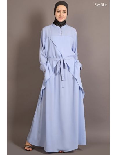 Sky Blue Abaya With Yoke at Chest Triangle Panels