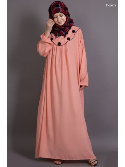 Peach Scallop Yoke Bohemian Casual Abaya