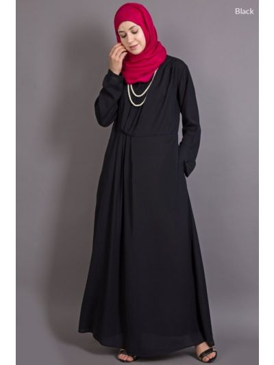 Black Asymmetrical Pleated Casual Abaya