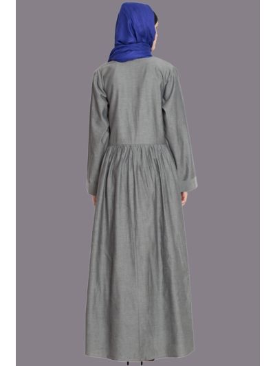 Silver Grey Denim Pleated Coat Abaya