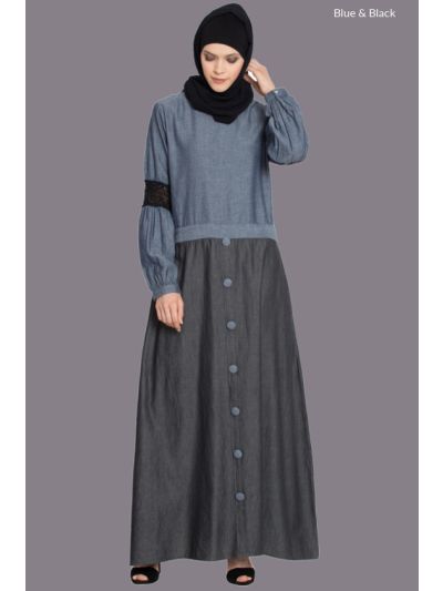 Blue & Black Lace Casual Abaya