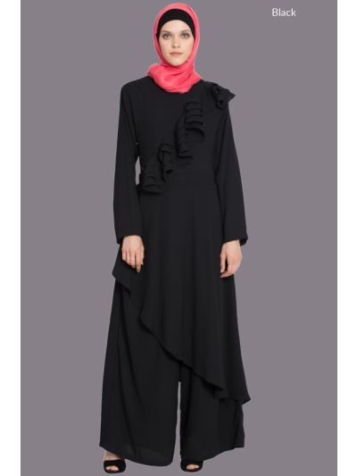 Black Frilled Executive Pant Abaya