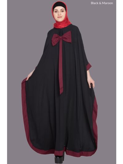 Black & Maroon Kaftan Style Bow Abaya