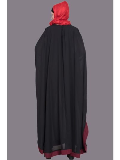 Black & Maroon Kaftan Style Bow Abaya