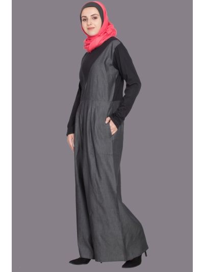 Black Denim & Jersey Jumpsuit Abaya