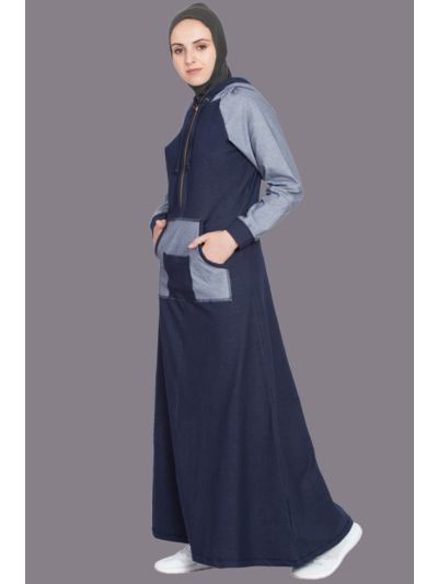 Navy Blue Jersey Travel Abaya