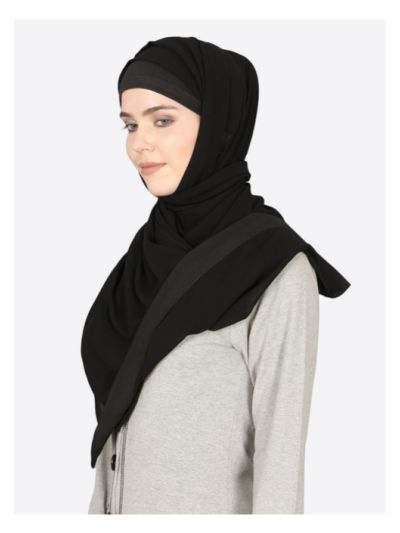 Black Band Plain  Black Hijab