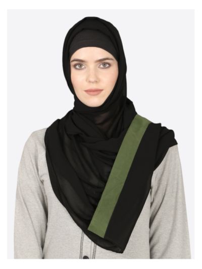 Olive Green Band Plain  Black Hijab