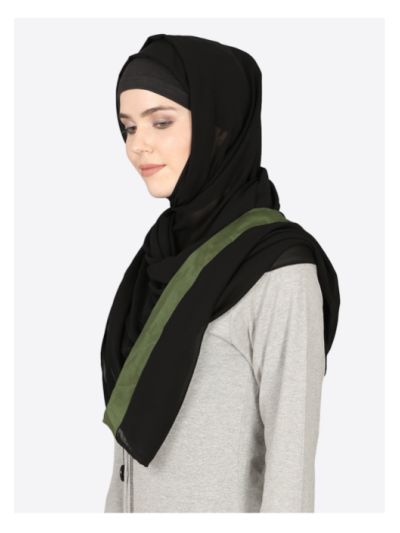 Olive Green Band Plain  Black Hijab