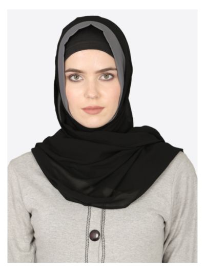 Grey Band Plain Black Hijab