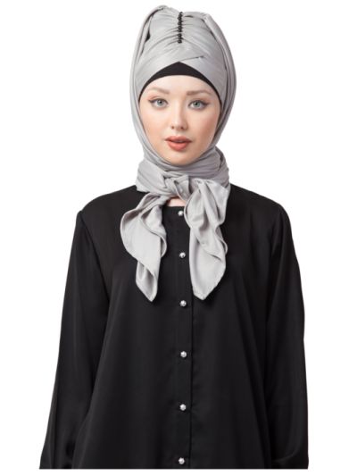Ready to Wear Silver Grey Turban with attached Hijab