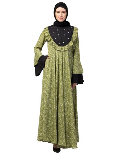 Floral Printed Long Maxi Dress Abaya