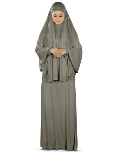 Dua Prayer Set (Hijab + Full Sleeve Dress) Charcoal
