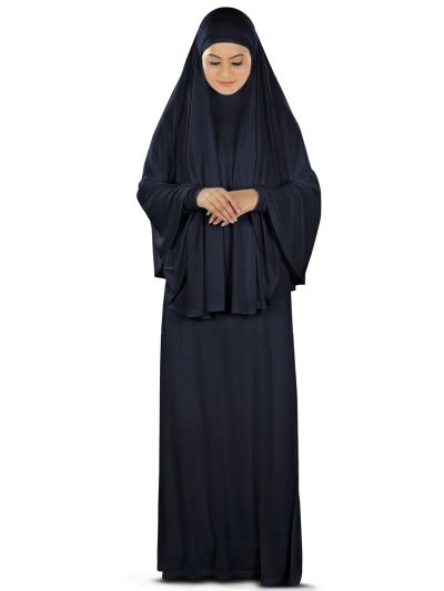 Dua Prayer Set (Hijab + Full Sleeve Dress) Navy Blue