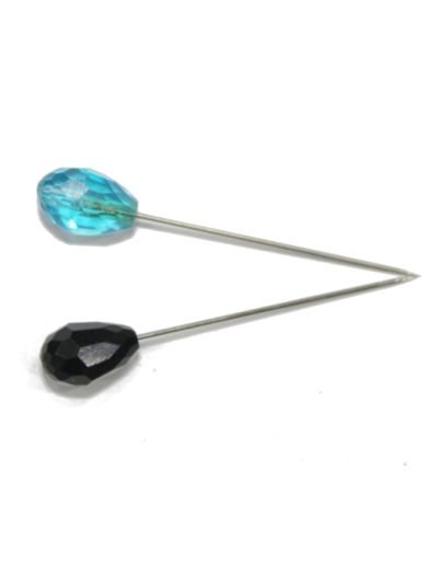 Black & Sky Blue Stones Hijab Pin Set
