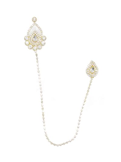 Men's Stone Studded Floral Design Chain Pin Brooch