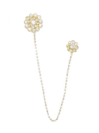 Men's Stone Studded Floral Design Chain Pin Brooch