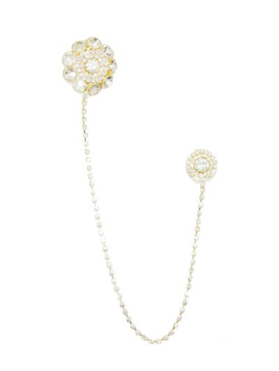 Men's Stone Studded Floral Design Chain Pin Brooch