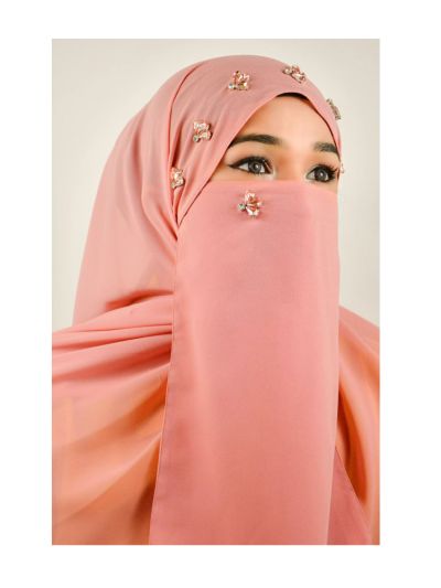 Fathema Pink Rhinestone Hijab With Matching Naqab
