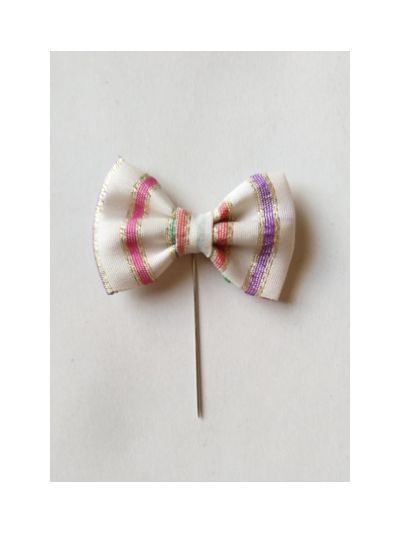 White with Multicolor Lines Handmade Bow Hijab Pin