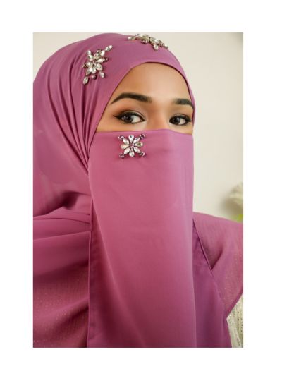 Aminah Purple Rhinestone Hijab With Matching Naqab