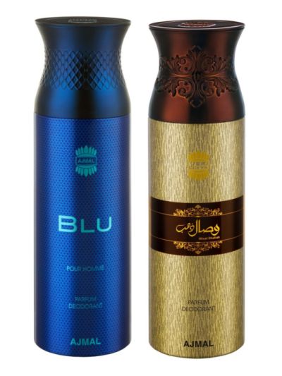 Ajmal Blu Homme & Wisal Dhahab Deodorant Spray - For Men (Pack of 2)