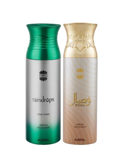 Ajmal Raindrops & Wisal Deodorant Spray- For Women (200 ml, Pack of 2)